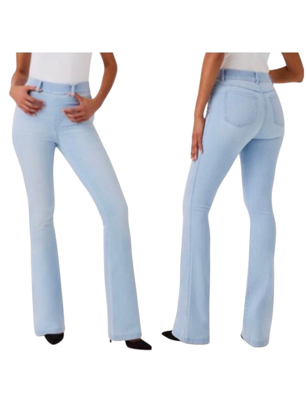 EUC Spanx High Waist Pull On Tummy Support Retro Light Blue Wash Flare Jean XL